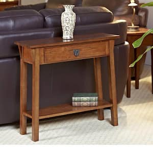 Mission Russet 30 in. W x 10 in. D One-Drawer Rectangle Wood Hall Console Table with-Shelf