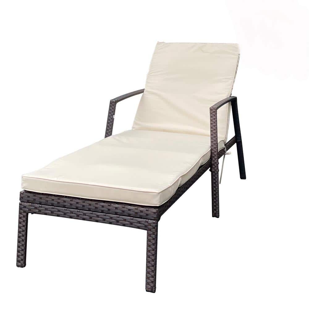 Brown Wicker Outdoor Patio Chaise Lounge Chair with Beige Cushion and Adjustable Backrest for Garden, Backyard price history on PriceWatchPro