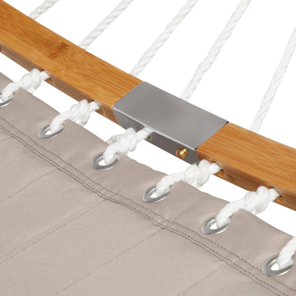 Tan Quilted Double Hammock with Bamboo Spreader Bars