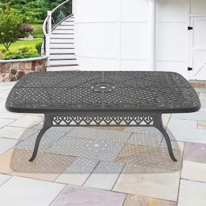 72.44 in. Cast Aluminum Rectangle Patio Outdoor Dining Table with Black Frame and Umbrella Hole