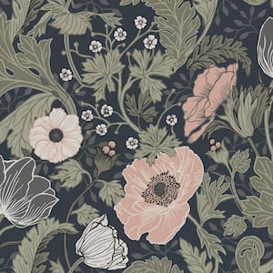 Anemone Blue Floral Paper Matte Non-Pasted Wallpaper Roll