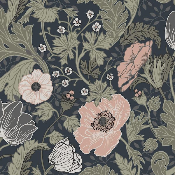 A-Street Prints Anemone Blue Floral Paper Matte Non-Pasted Wallpaper Roll