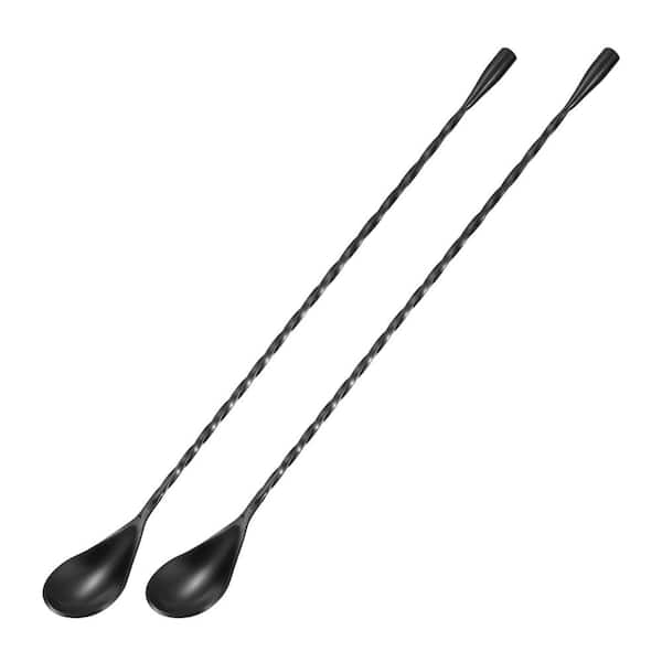 12-Inch Stainless Steel Spiral Handle Bar Cocktail Mixing Spoon, Black, Set of 2 2Pcs Long Drink Spoons
