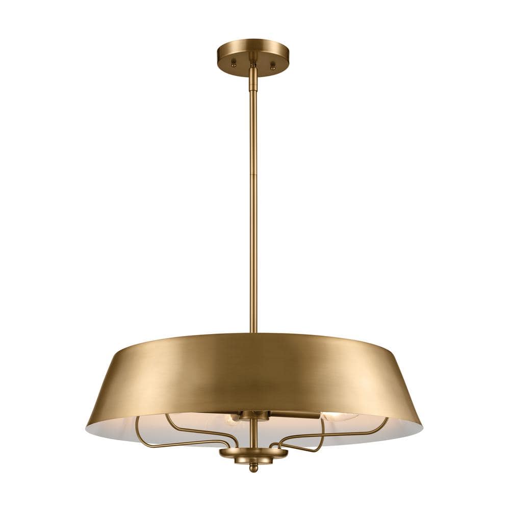 Kichler Maclain 3-Light Natural Brass Transitional Etched Glass Drum Medium Hanging Pendant Light