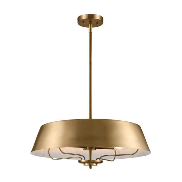 KICHLER Luella 22 in. 4-Light Brushed Natural Brass Traditional Shaded Hallway Convertible Pendant Hanging Light to Semi-Flush