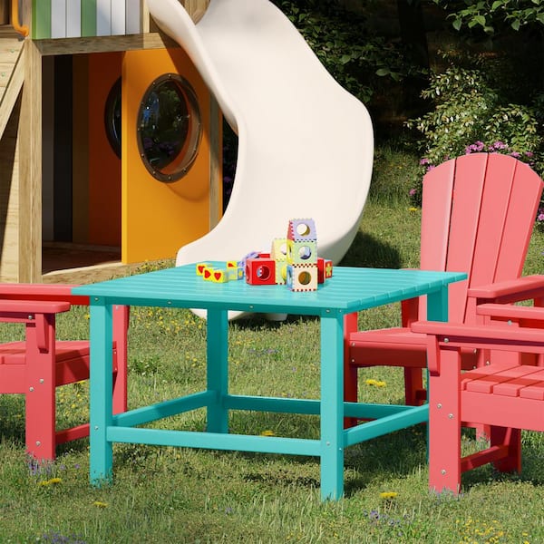 Childrens Laguna Outdoor Patio All Weather Fade Resistant Kids PolyPlastic 31 in.Square Picnic Dining Table in Turquoise
