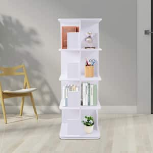 50.5 in. Tall White PVC Plastic 4-Shelf 360° Rotating Bookshelf Free Standing Bookcase