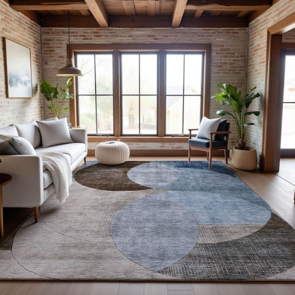 Mayfield Premium Machine Washable Abstract AMF1140 Denim 3 ft. x 4 ft. Area Rug