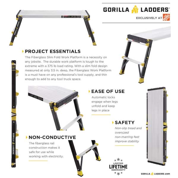 Gorilla Ladders Plateforme de travail à pliage ultra mince en