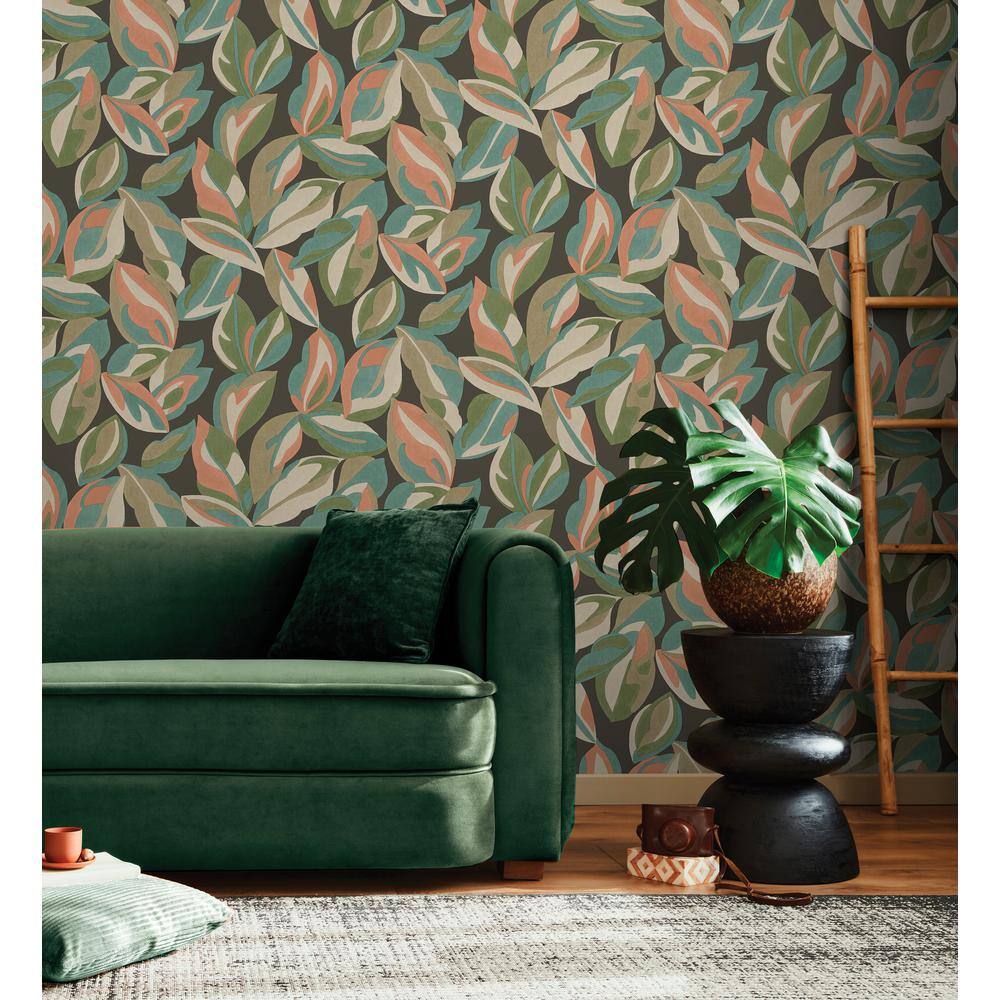 Abstract Leaf Charcoal Non-Pasted Wallpaper Roll
