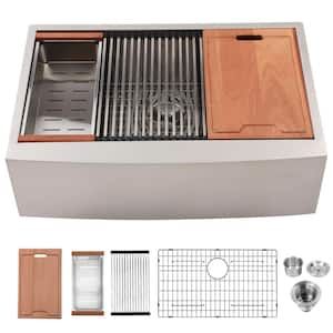 33 in. Ledge Workstation Stainless Steel Single Bowl Farmhouse Sink