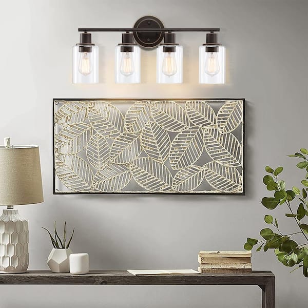 23 in. 4-Light Oil Rubbed Bronze Vanity Light with Clear Glass Shade