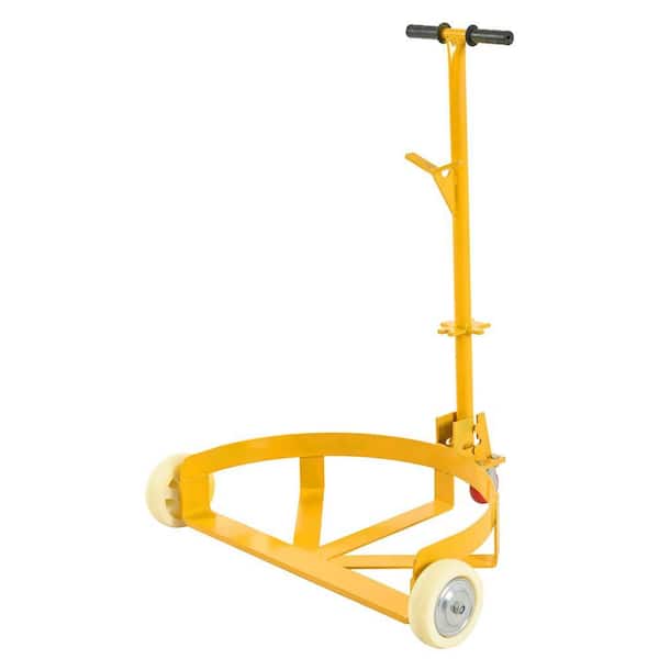 Yellow 1200 lb. Capacity 55 Gallon Drum Steel Hand Truck with 2 Fixed PU Wheels and 1 Swivel Wheel
