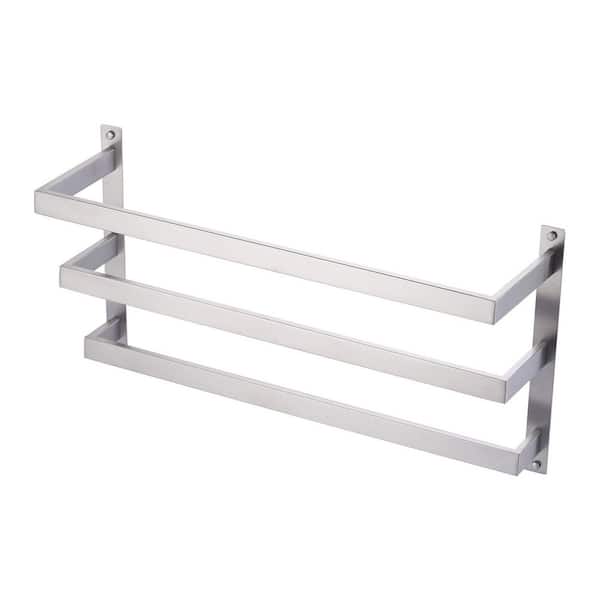 Square 24 in. 3-Tier Wall Mounted Towel Rack in Brushed Nickel