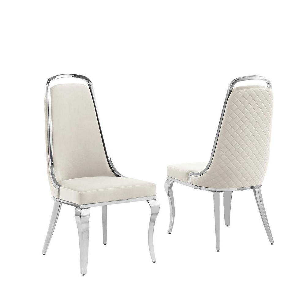 Khiri Cream and Silver Marble Top Pedestal Dining Set