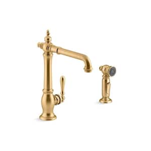 Artifacts 2-Hole Kitchen Sink Faucet with 13-1/2 in. Swing Spout and Matching 2-Function Side-Spray