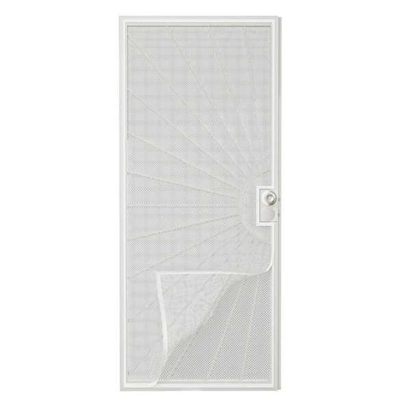 36 in. x 80 in. Universal/Reversible White Surface Mount Steel Security Door w/ Perforated Metal Screen (Lock Bug Net)