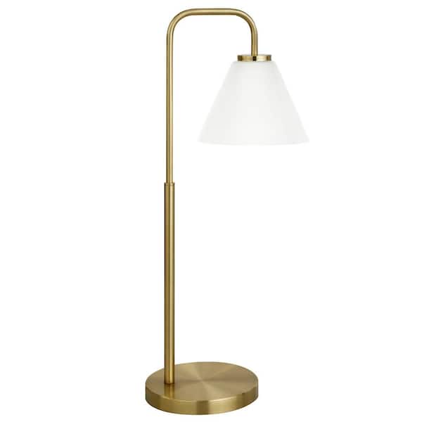 Brass Arc Table Lamp, Milk Glass Brass Table Lamp