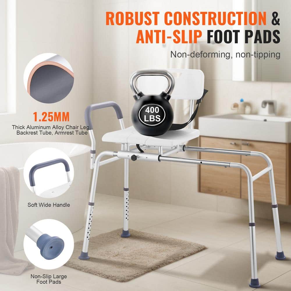 White Adjustable Plastic Sliding Tub Transfer Bench