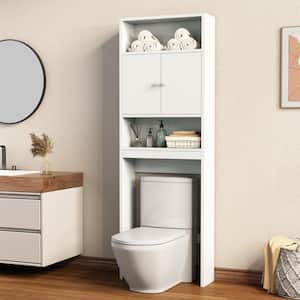 25 in. W x 77 in. H x 7.9 in. D White Over the Toilet Storage with Adjustable Shelves