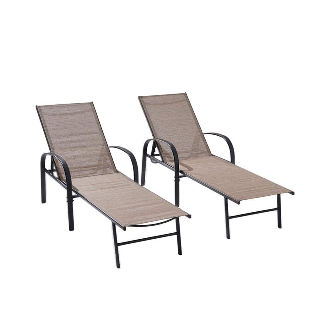2-Piece Metal Outdoor Recliner with Taupe Fabric