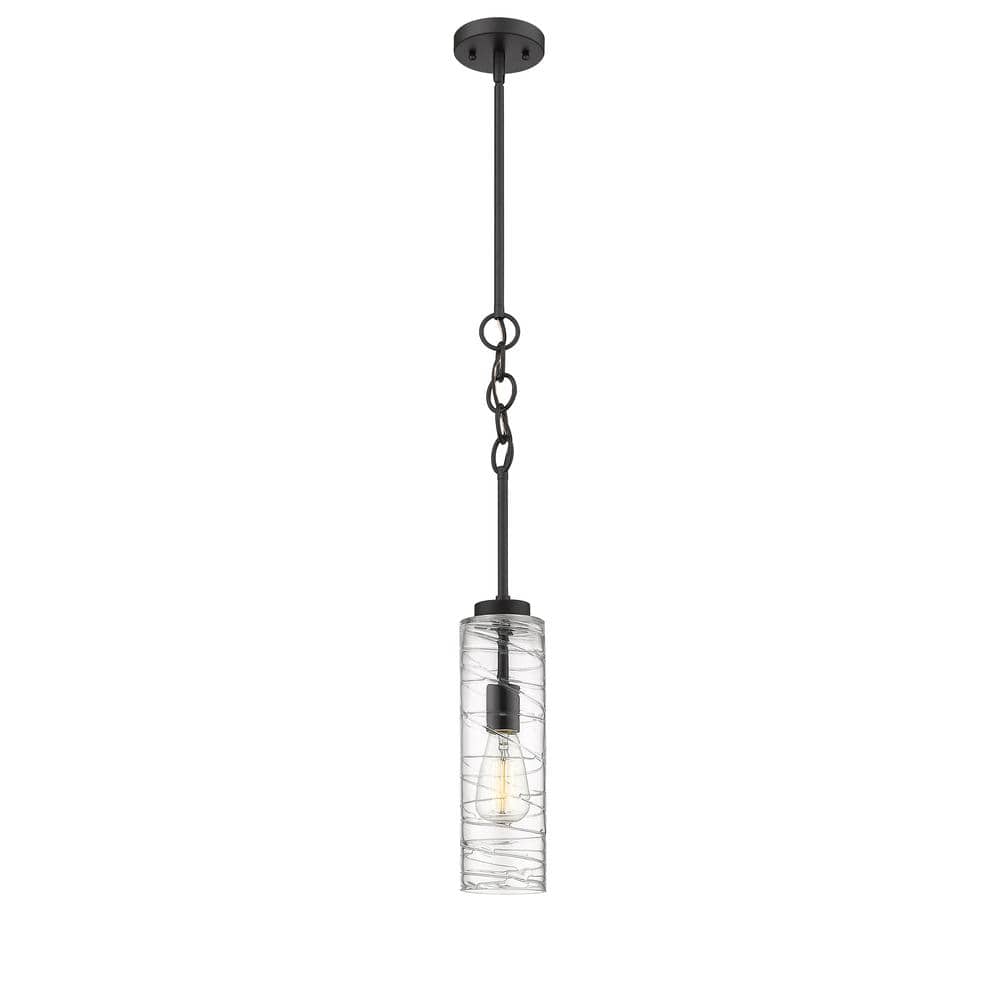 Innovations Wexford 1 Light Matte Black Shaded Pendant Light With Clear Deco Swirl Glass Shade