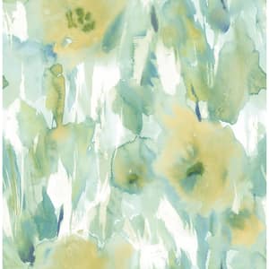 Watercolor Floral Abstract Lime Green, Teal, and Off-White Paper Strippable Roll (Covers 56.05 sq. ft.)