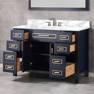 Milan 49 in. W x 22 in. D x 38 in. H Bath Vanity in Navy Blue with Fish Belly Engineered Marble Top with White Basin