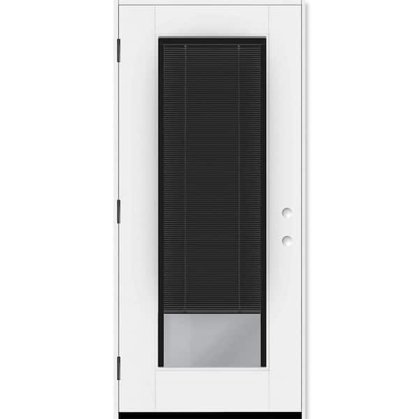 Legacy 28 in. x 77 in. Full Lite Clear Glass Noir Miniblind RHOS White Finish Fiberglass Prehung Door w/4-9/16 in. Jamb