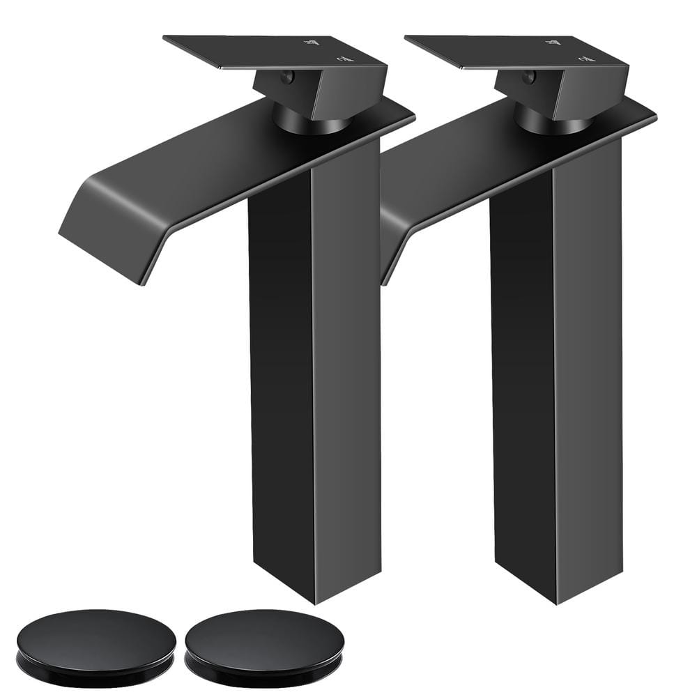 Single Handle Single Hole Waterfall Vessel Sink Faucet in Matte Black (2-Pa
