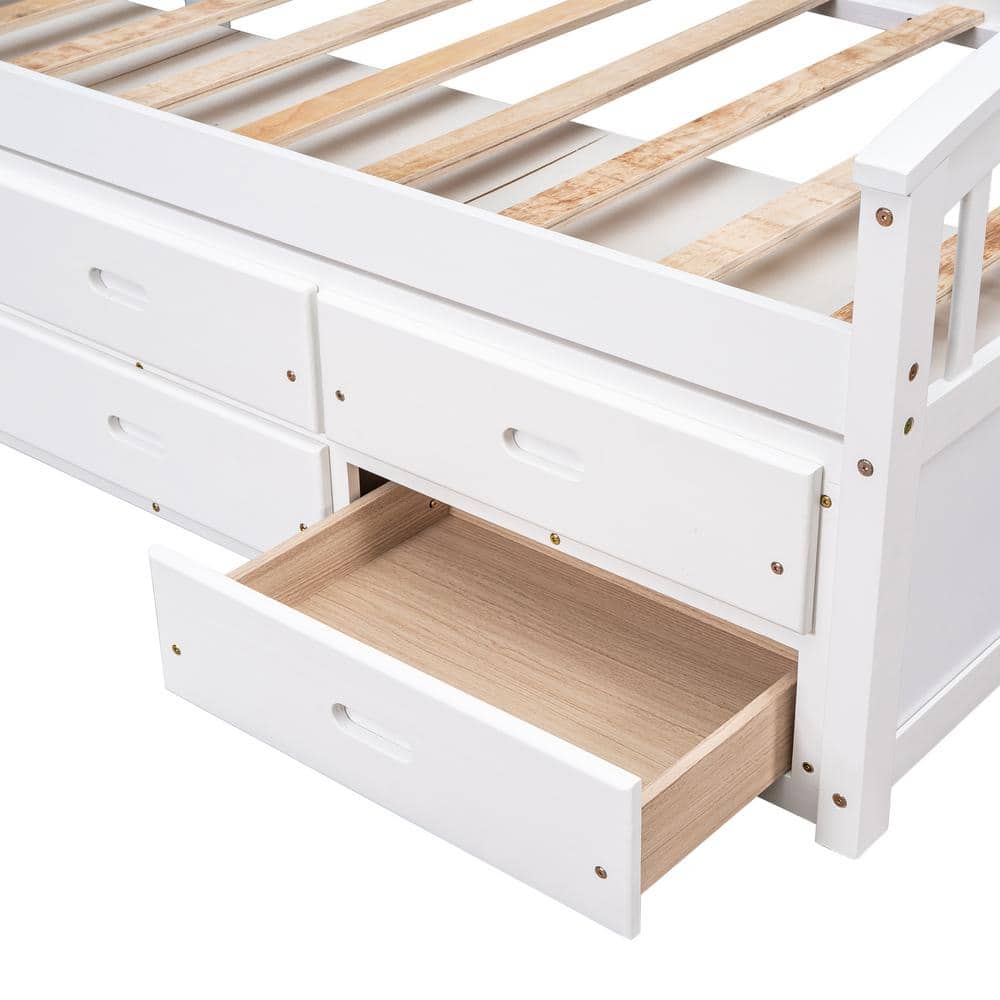 Walnut Twin Size Platform Storage Solid Wood Bed with 6-Drawers - thumbnail 4