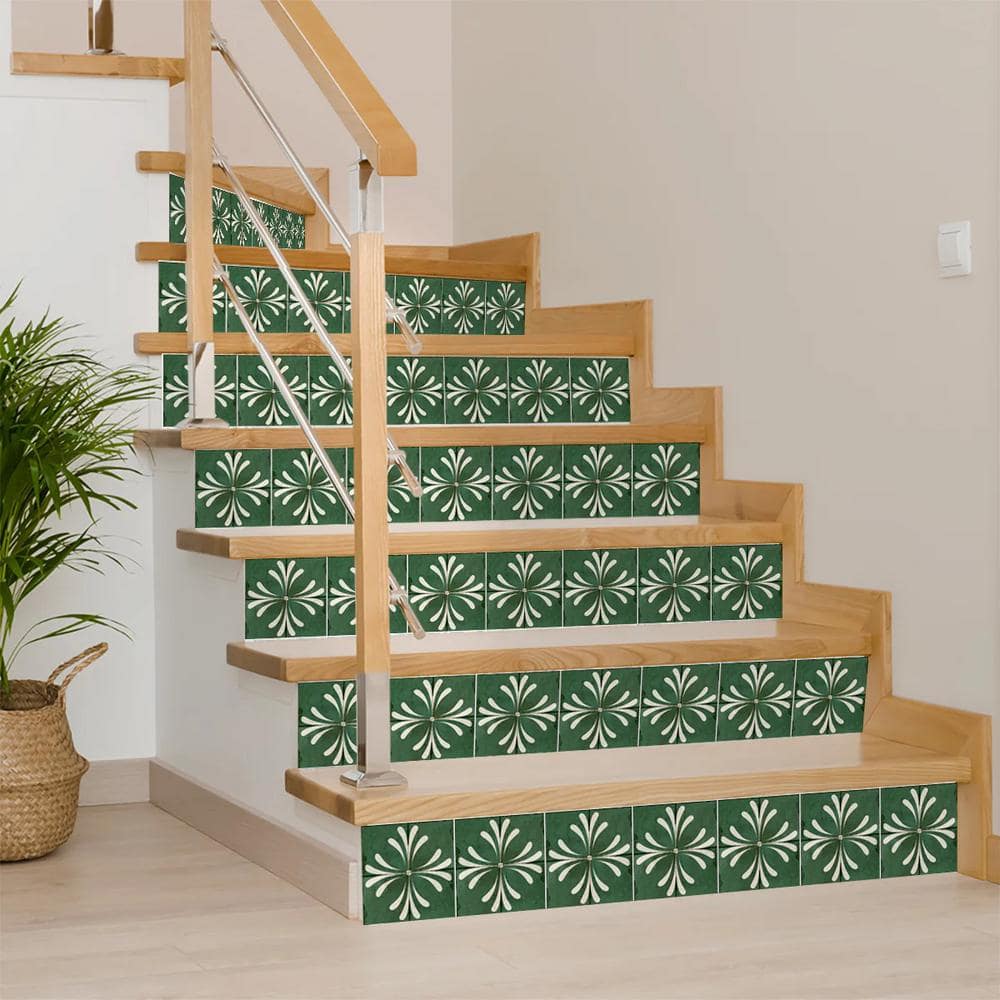Vintage Dark Green and White Vinyl Tile Stickers, 4x4-inch