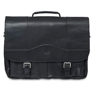 Buffalo Collection Black Leather Porthole Briefcase for 15.6 in. Laptop/Tablet