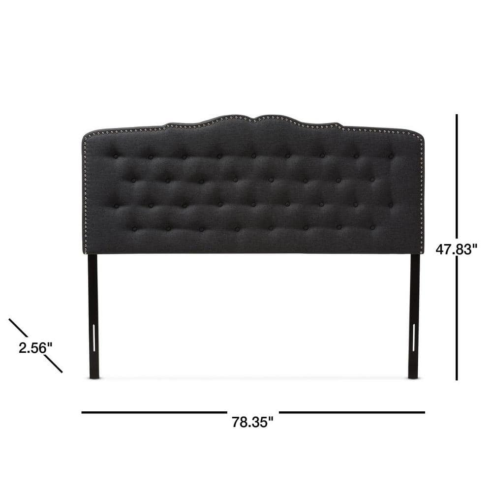 Dark Gray Tufted King Upholstered Headboard with Nailhead Trim