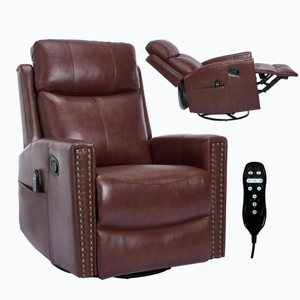 Wine Red Genuine Leather Swivel Recliner with Rocking Function Massage and Lumbar Heat price history on PriceWatchPro
