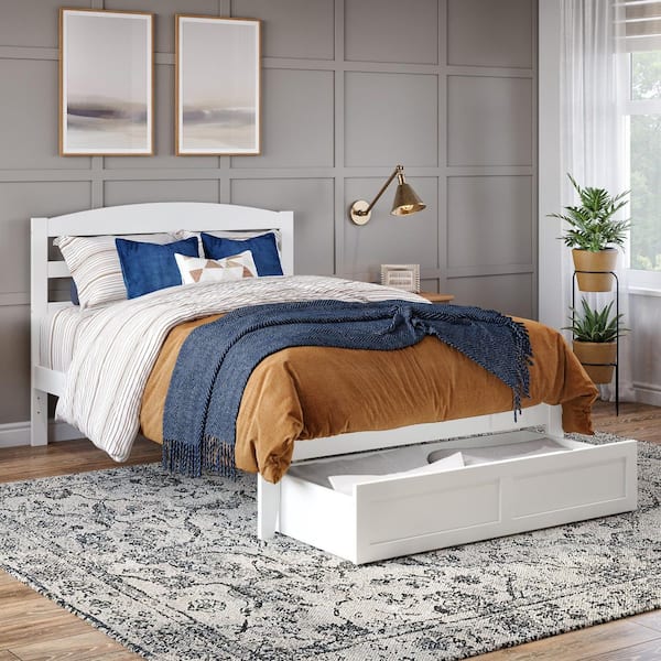 AFI Warren 53-1/2 in. W White Full Solid Wood Frame with Foot Drawer and Attachable USB Device Charger Platform Bed