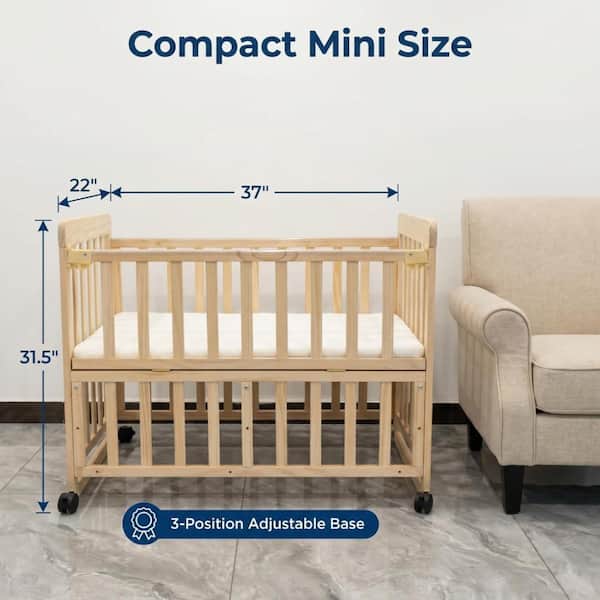 4-in-1 Natural Pine Wood 3 Heights Mini Crib w/1.97 - 2.2&quot