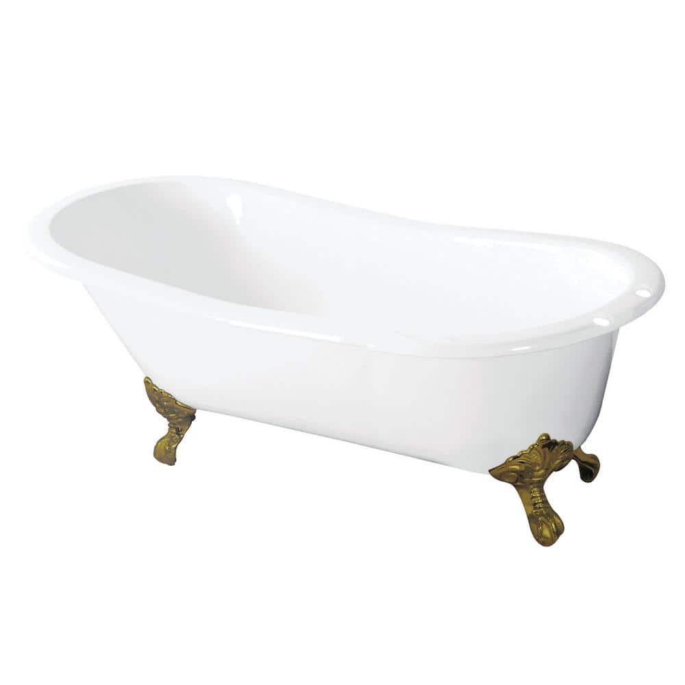 57 in. Cast Iron Slipper Clawfoot Bathtub in White with 7 in. Deck Holes, Feet in Polished Brass price history on PriceWatchPro