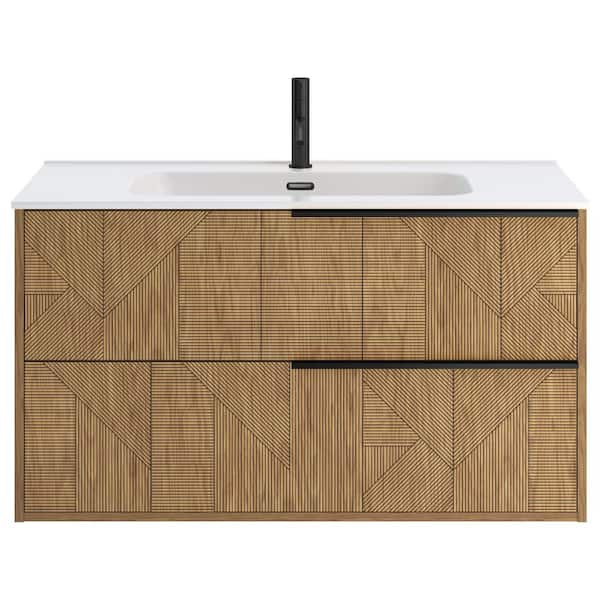 CHAMELEON CONCEPTS Demeter Geo Black 40 in. W x 18.1 in. D x 22.8 in. H Deco Wall Mounted Vanity with Single Sink and White Ceramic Top