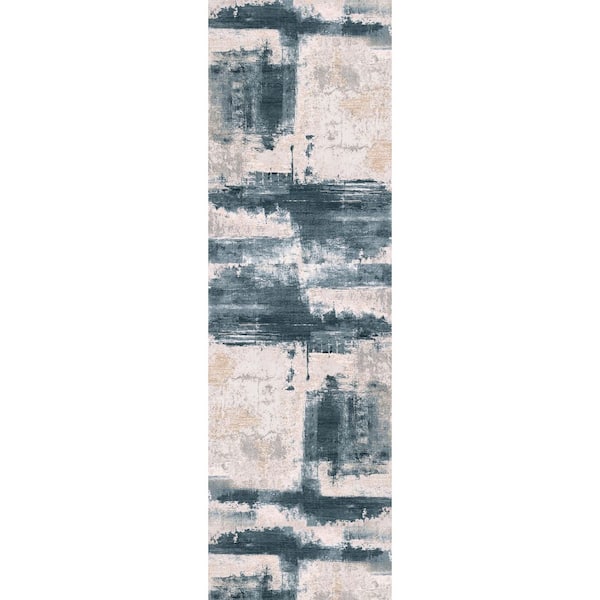 Silvia Blue Beige, 2 ft. x 14 ft. Scandinavian Indoor Contemporary Runner Rug