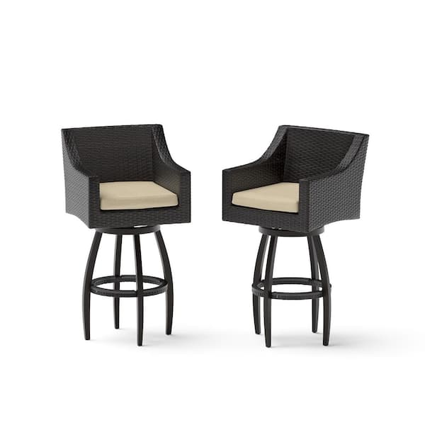 Deco Swivel Wicker Outdoor Bar Stools with Sunbrella Maxim Beige Cushion (2 Pack)