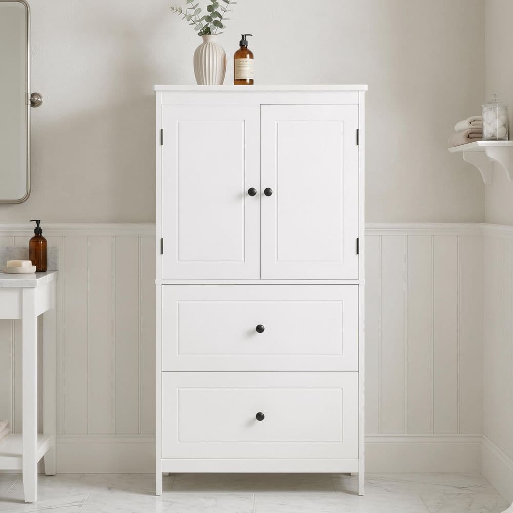 Ximuprmy Modern 24 in. W x 12 in. D x 43 in. H White Freestanding Linen ...