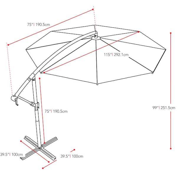 CORLIVING 9.5 ft. Steel Cantilever UV Resistant Offset Patio