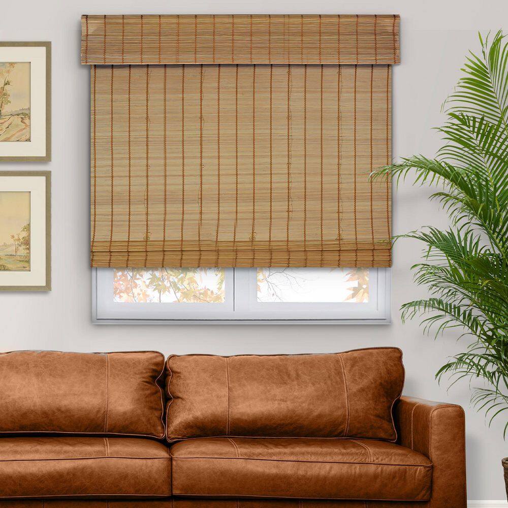Natural Woven Top Down Bottom Up Cordless Bamboo Roman Shades for Windows, 23 in. W x 64 in. L, Butternut price history on PriceWatchPro