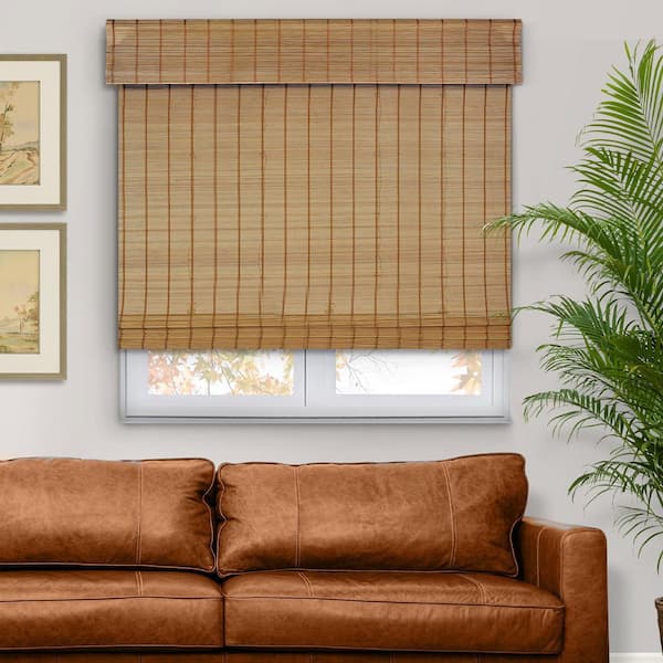 Natural Woven Light Filtering Cordless Bamboo Roman Shades for Windows, 24 in. W x 60 in. L, Butternut