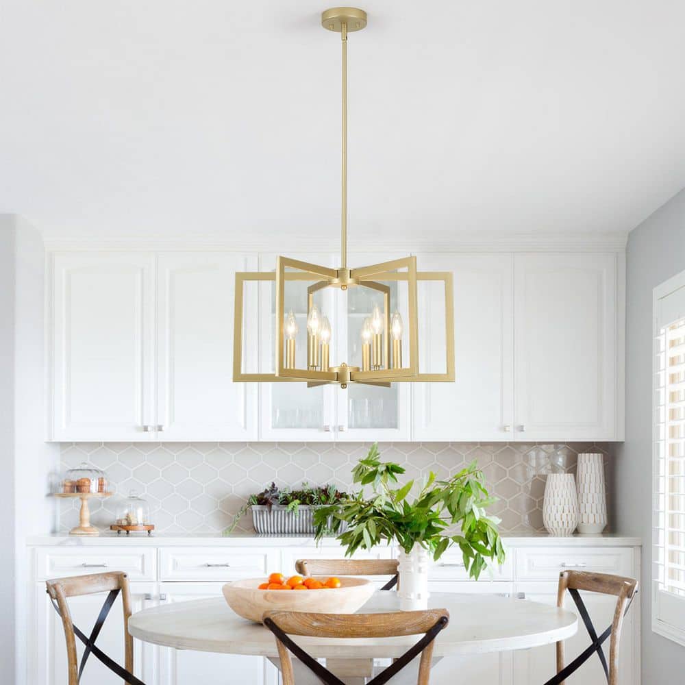 Gold Geometric 6-Light Candle-Style Chandelier