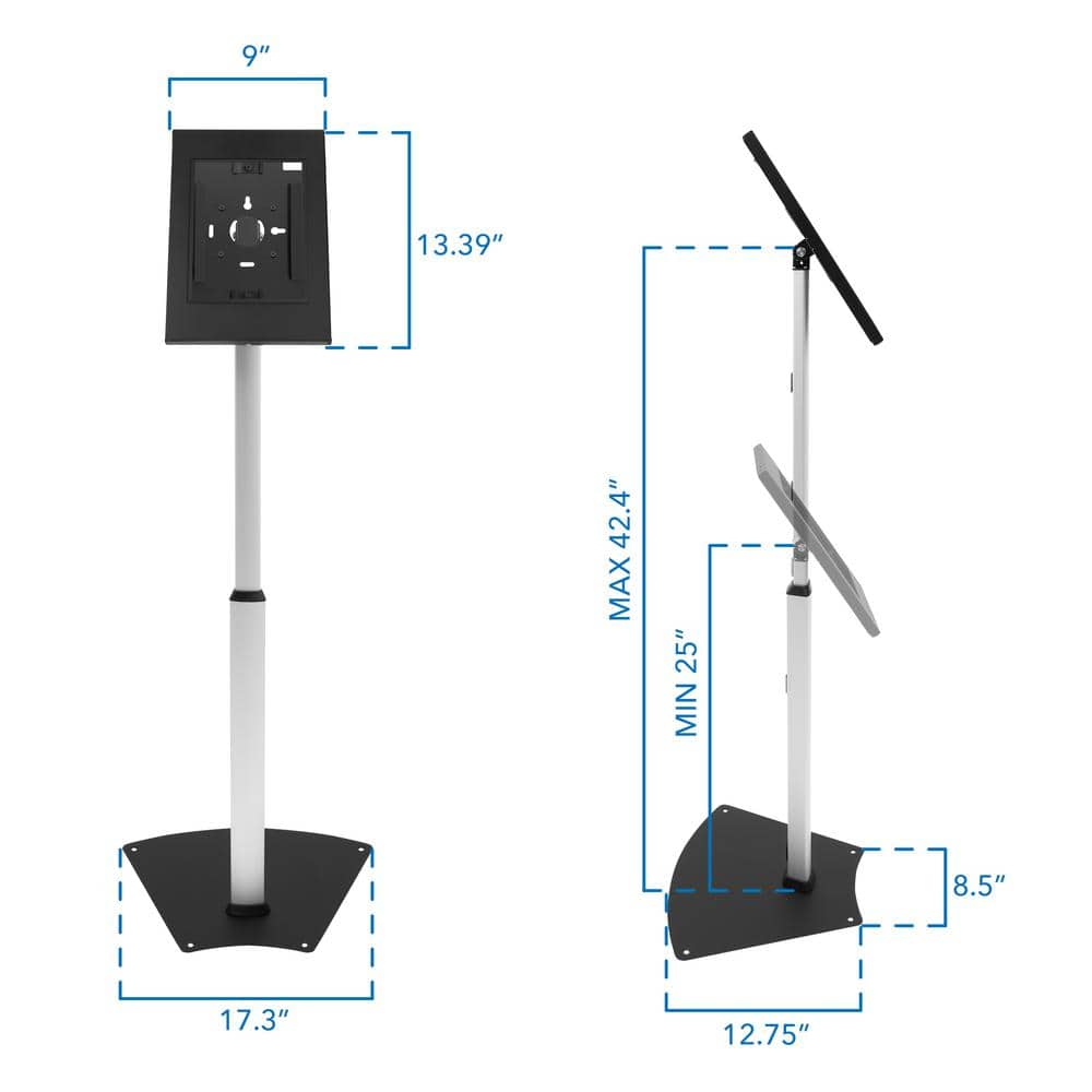 Adjustable Anti-Theft Black and Silver Tablet Floor Stand