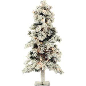 6 ft. Snowy Alpine Snow Flocked Christmas Tree with Lifelike Trunk Base and Clear Lights