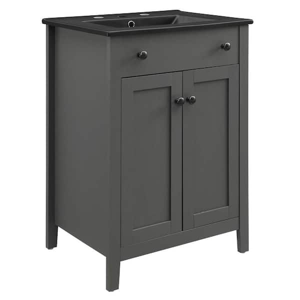 Nantucket 24 in. W x 18 in. D x 34 in. H Bathroom Vanity in Gray with Black Granite Top