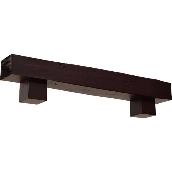 Ekena Millwork 8 in. x 10 in. x 7 ft. Knotty Pine Faux Wood Fireplace Mantel Kit, Alamo Corbels, Premium Cherry